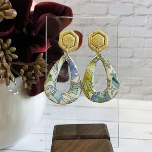 Floral Teardrop Earrings with Gold Accents
